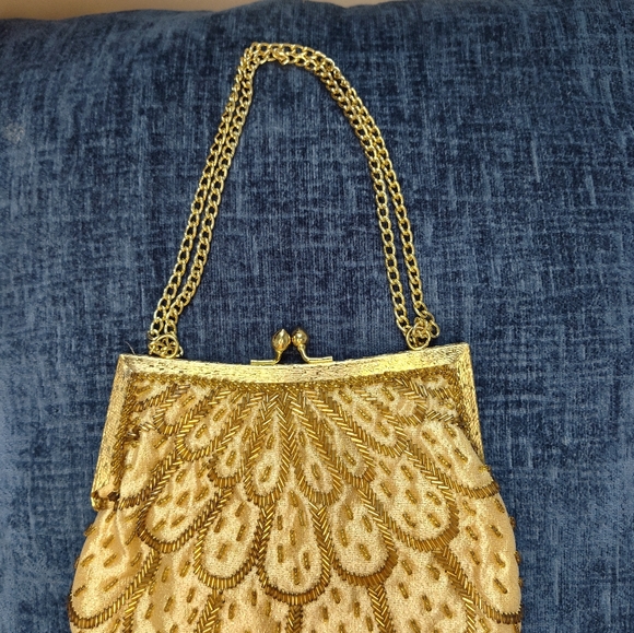 Vintage Gold Beaded Evening Clutch In Beautiful Condition Hand Made In Hong Kong